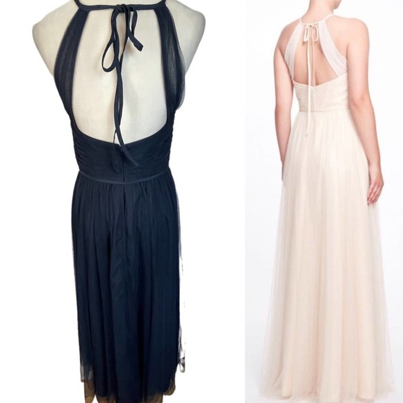 Marchesa Notte Halter Tulle Draped Bridesmaid Dress BM1110  Size 8 Navy - Picture 3 of 9